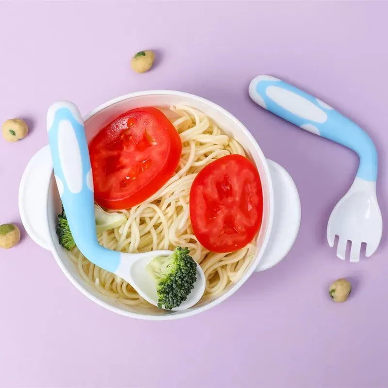 2Pcs/Set Baby Children Spoon Fork Set Soft Bendable