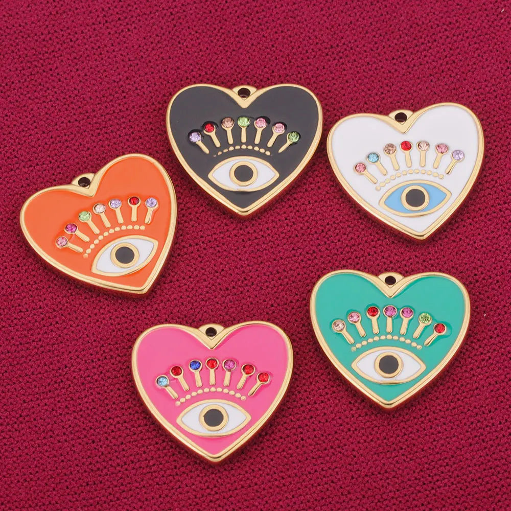 4pcs Stainless Steel Evil Eye Charms Heart Enamel