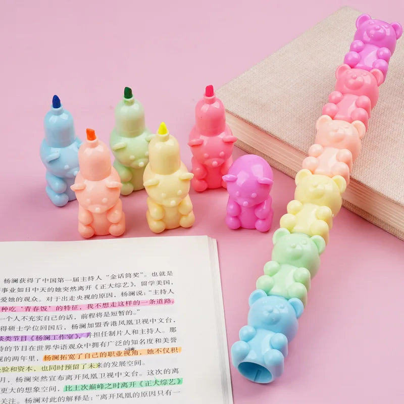 Cute Love Heart Bear Marker Pens Kawaii Fluorescent