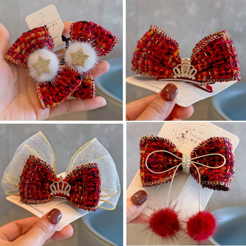 2PCS New Cute Princess Mink Hair Bow Girls