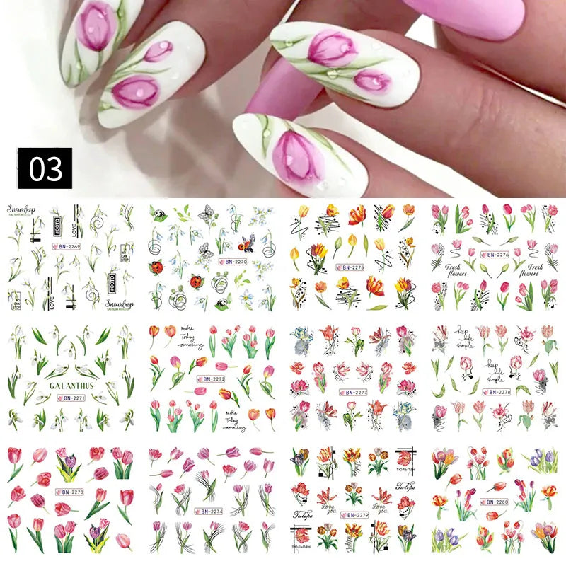 12 Designs Nail Stickers Set Mixed Floral Geometric