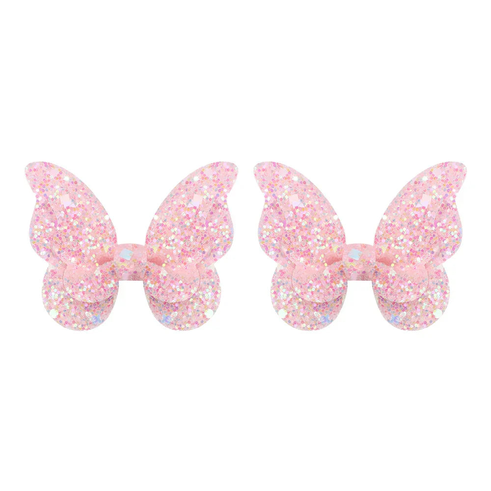 2/4/5Pcs Girls Cute Sequins Double Butterfly Hair Clip