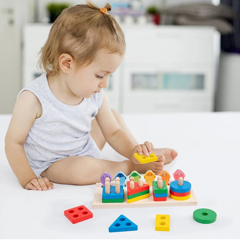 in Montessori Baby Developmental Toys Shape Sorting Puzzle