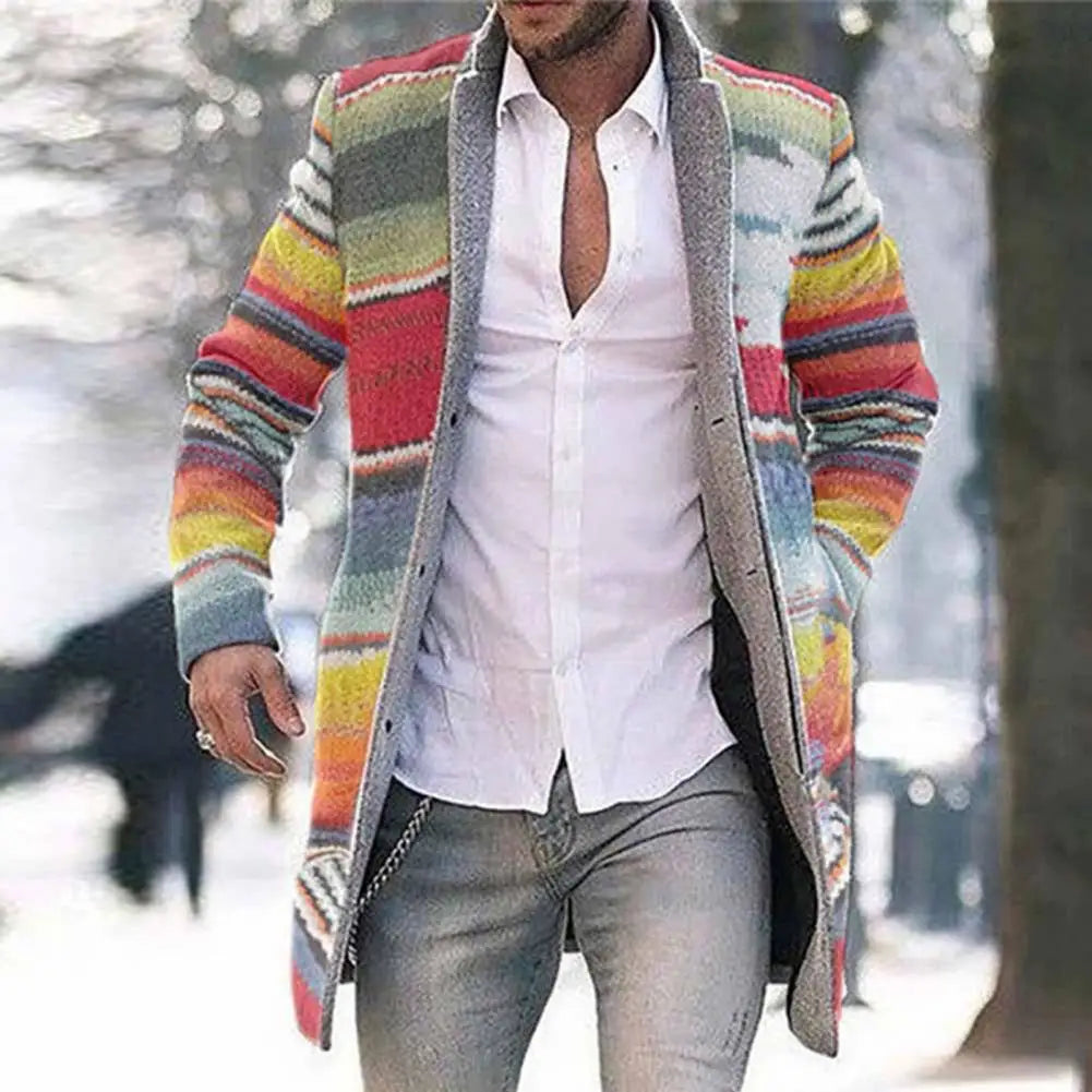 Durable Overcoat Men Skin-friendly Polyester Autumn Winter Rainbow