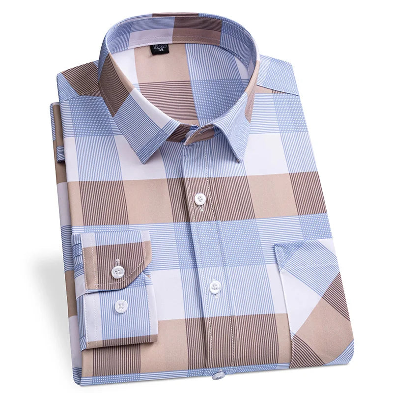 Men's Fashion Shirts Casual Slim Plaid Striped Men