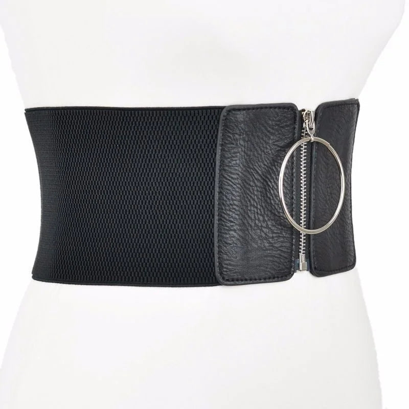Women's Dress Super Wide Belt Large Metal Ring