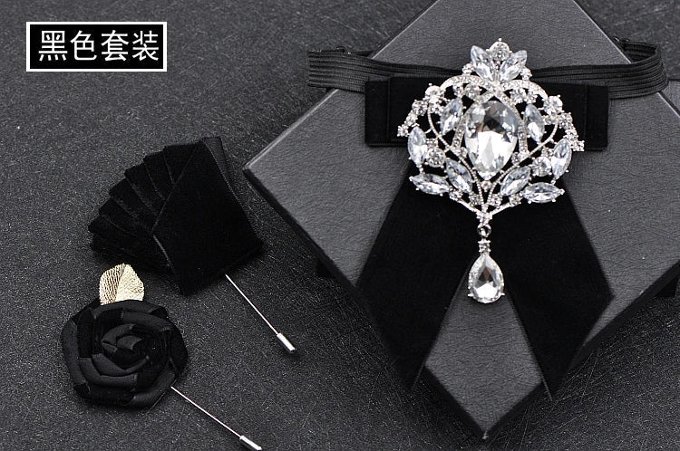 Men's Wedding Bow Tie Pins Set Luxury Rhinestone