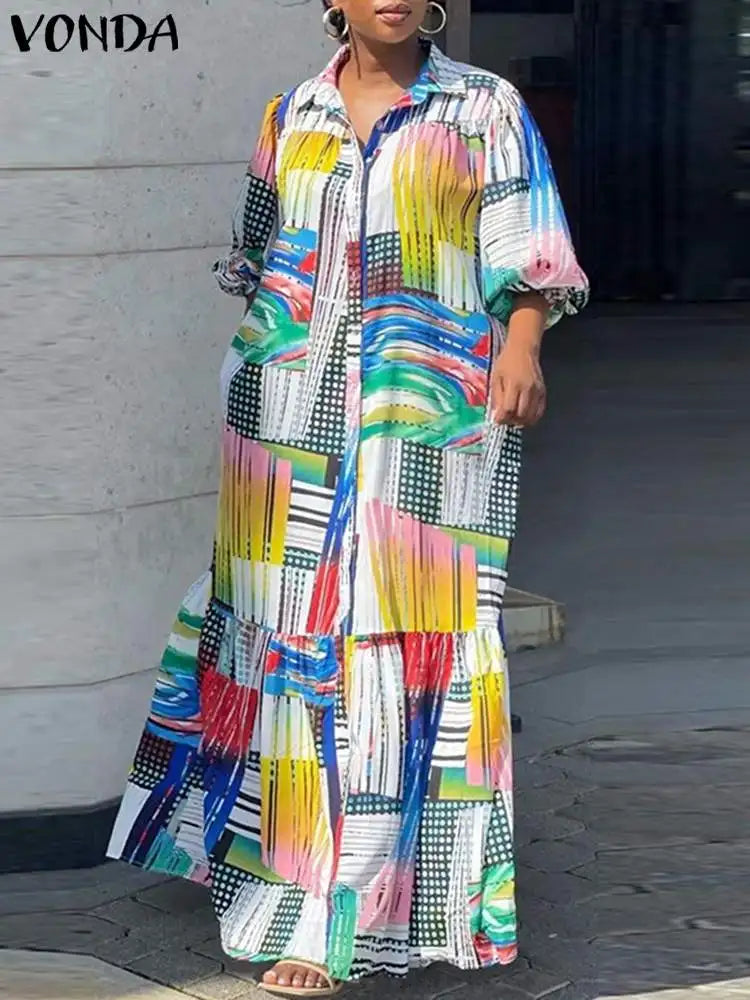 Plus Size 5XL VONDA 2024 Summer Bohemian Printed