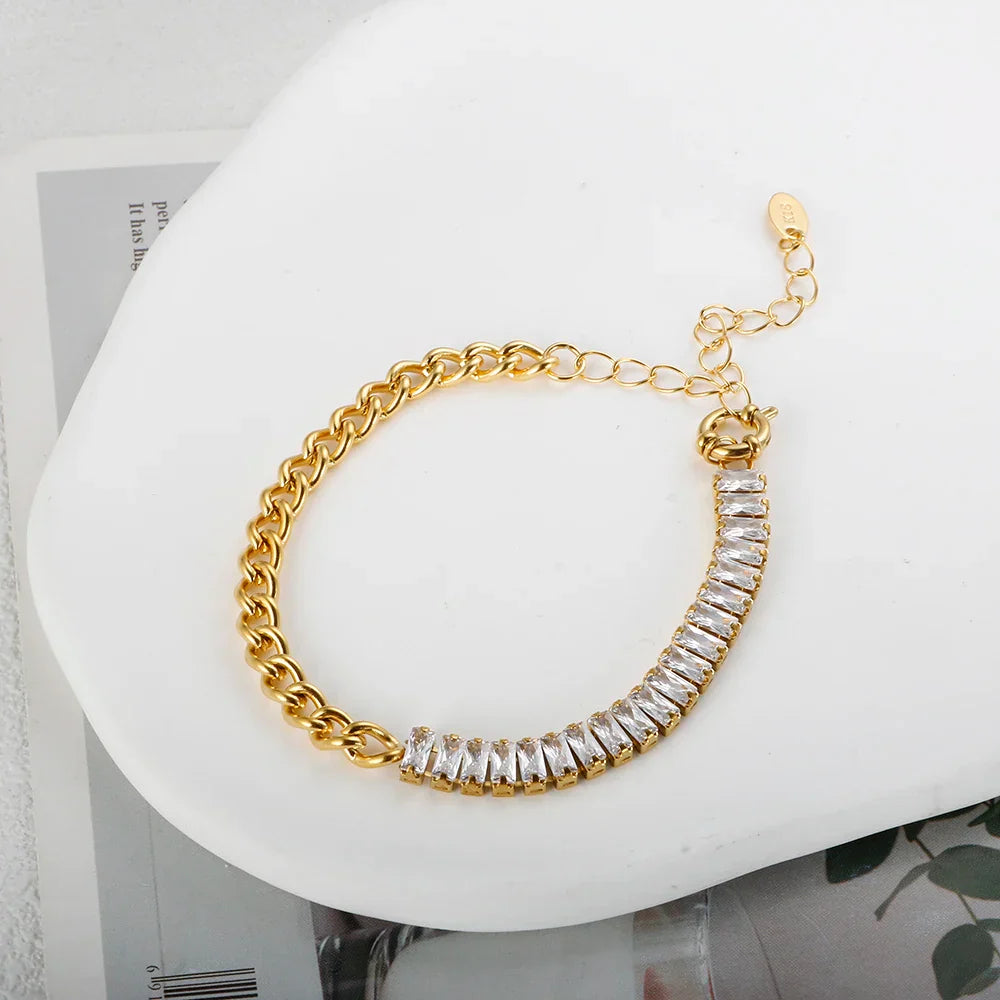 Luxury Cubic Zirconia Paneled Cuban Chain Bracelet 316L