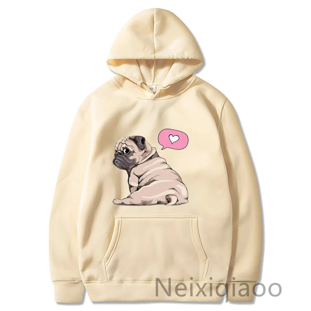 Plus Size Kawaii Cartoon Pug Dog Print Hooded
