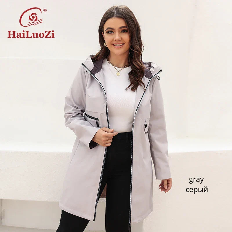 HaiLuoZi 2022 Womens Trench Coat Plus Size Jacket