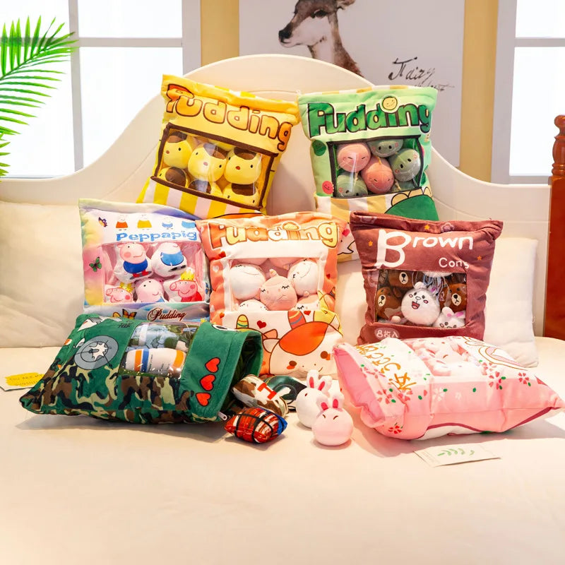 Cartoon a bag of snacks doll throw pillow