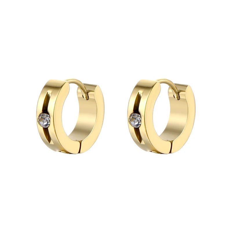 New Trendy Round Hoop Earrings Simple Zircon Stainless
