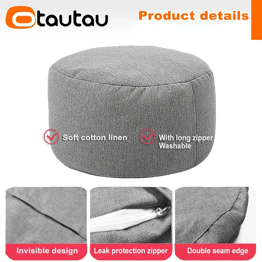 OTAUTAU Round Stool D30cm*H20cm Linen Bean Bag Ottoman