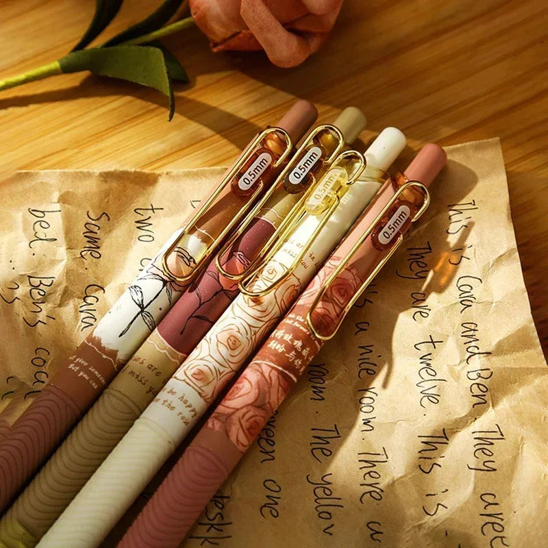 4pcs/box European Roses Gel Pens Smooth Writing Black