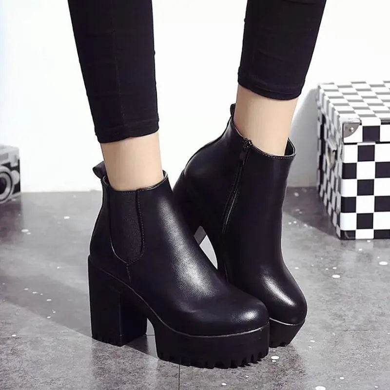 Botas Mujer Fashion Women Boots Square Heel Platforms
