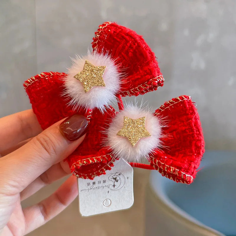 2PCS New Cute Princess Mink Hair Bow Girls