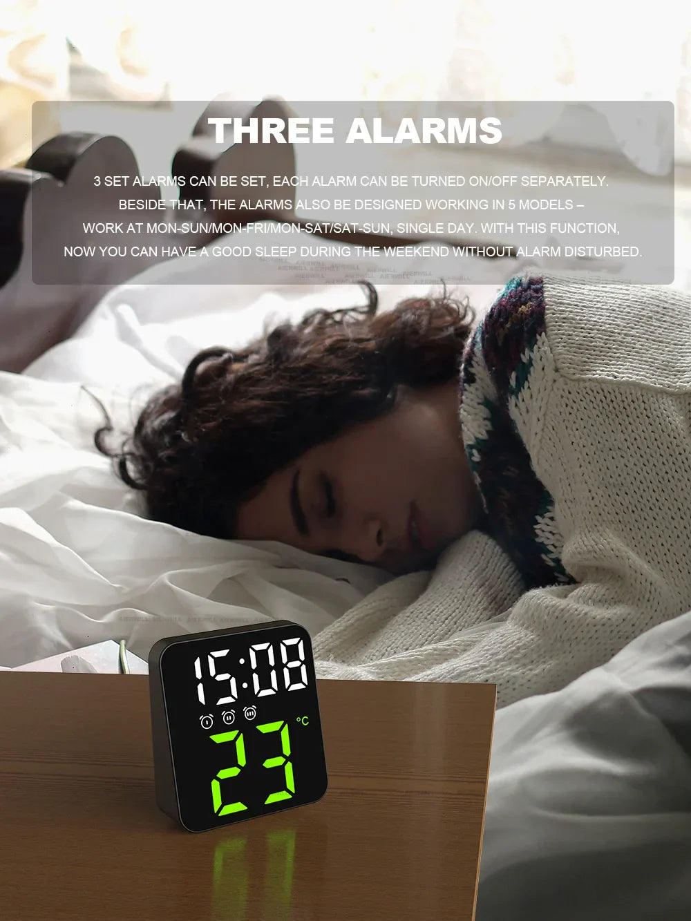 Digital Alarm Clock for Bedrooms with Temperature Adjustable