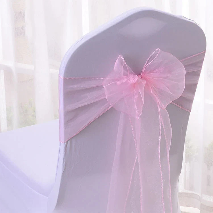 25pcs/lot Pink Organza Chair Sashes Wedding Chair Decoration