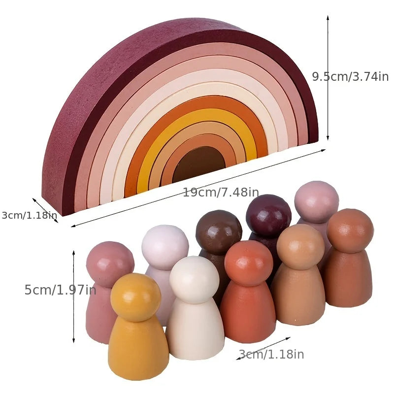 Arched Wooden Rainbow Building Blocks Kids Montessori Games