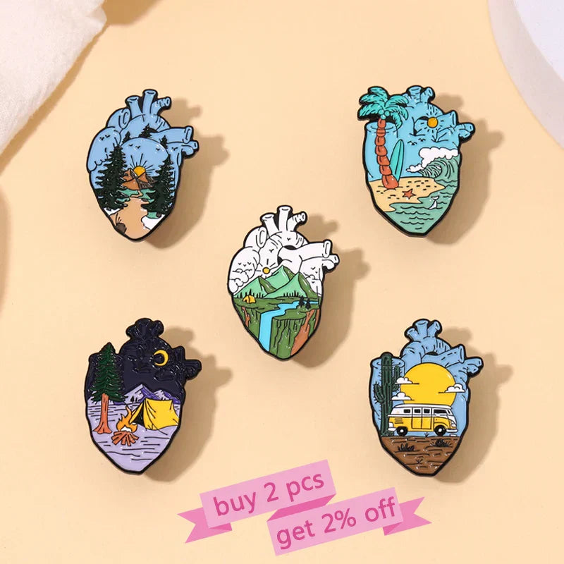 Outdoor Natural Scenery 3-6pcs/set Enamel Pins Custom Cosmic Mountains Travel Brooches Lapel Badges Jewelry Gift for Friends