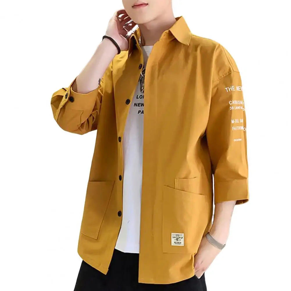 Men Three-quarter Sleeve Shirt Japanese Style Casual Jacket