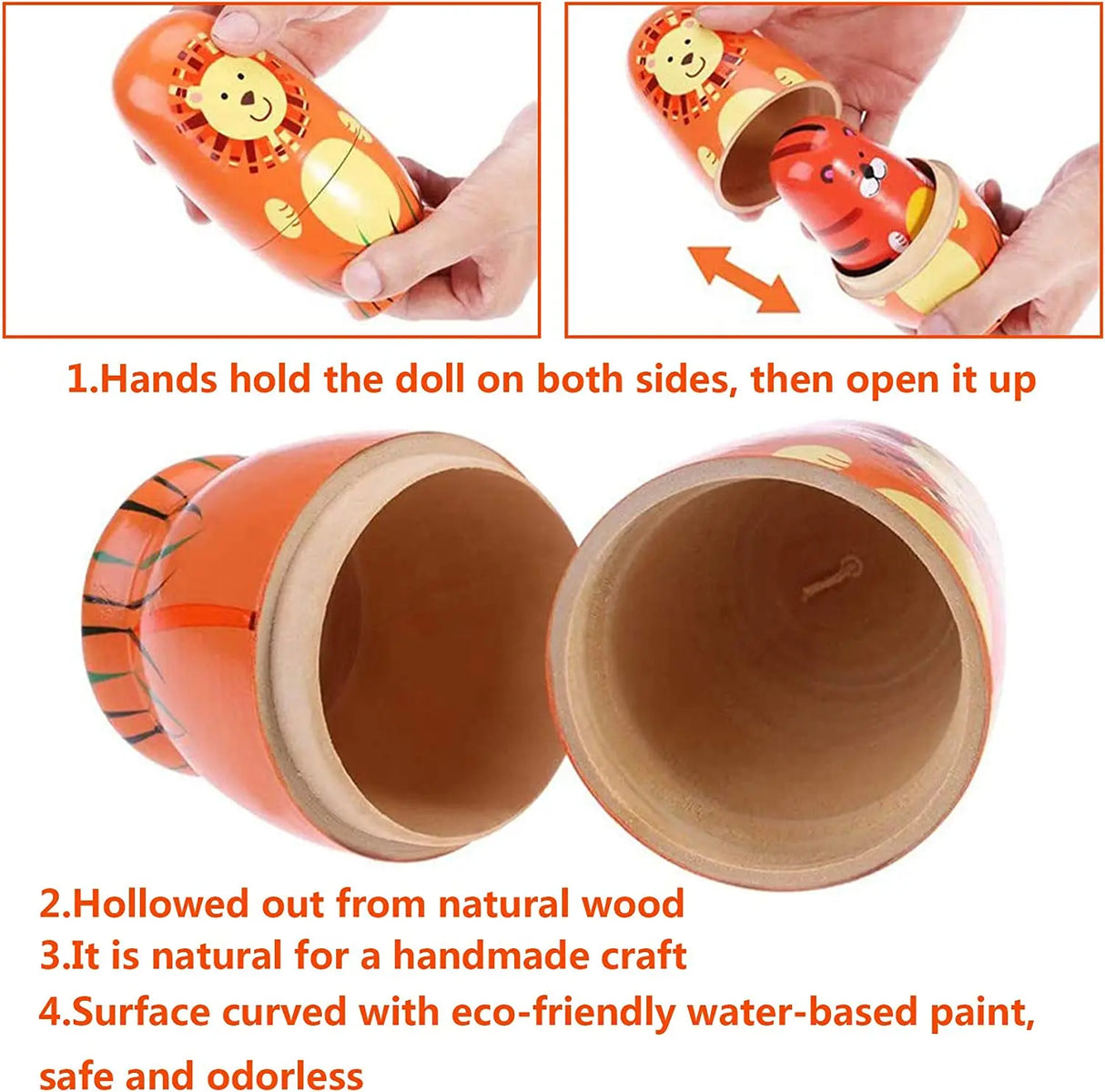 5 Pieces Cute Nesting Dolls - Handmade Wooden