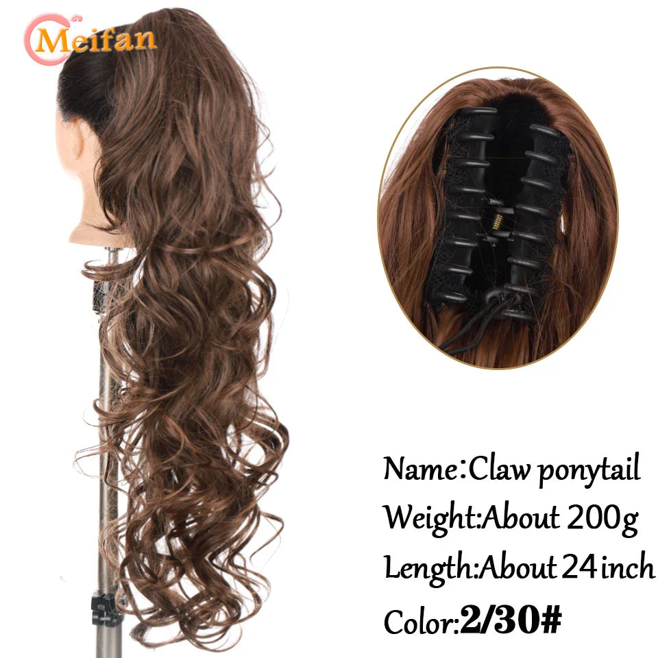 MEIFAN Long Synthetic Wavy Clip in Hair Ponytail