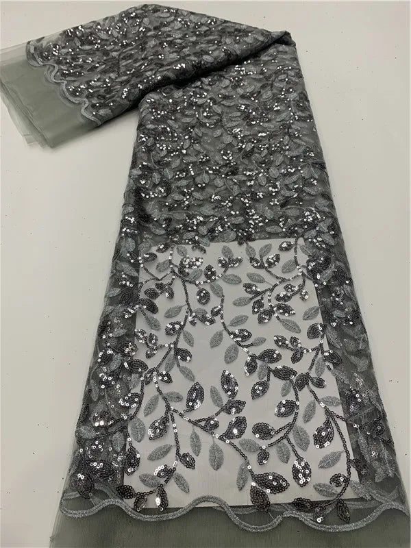 Green French Sequins Net Lace Fabric 2023 High