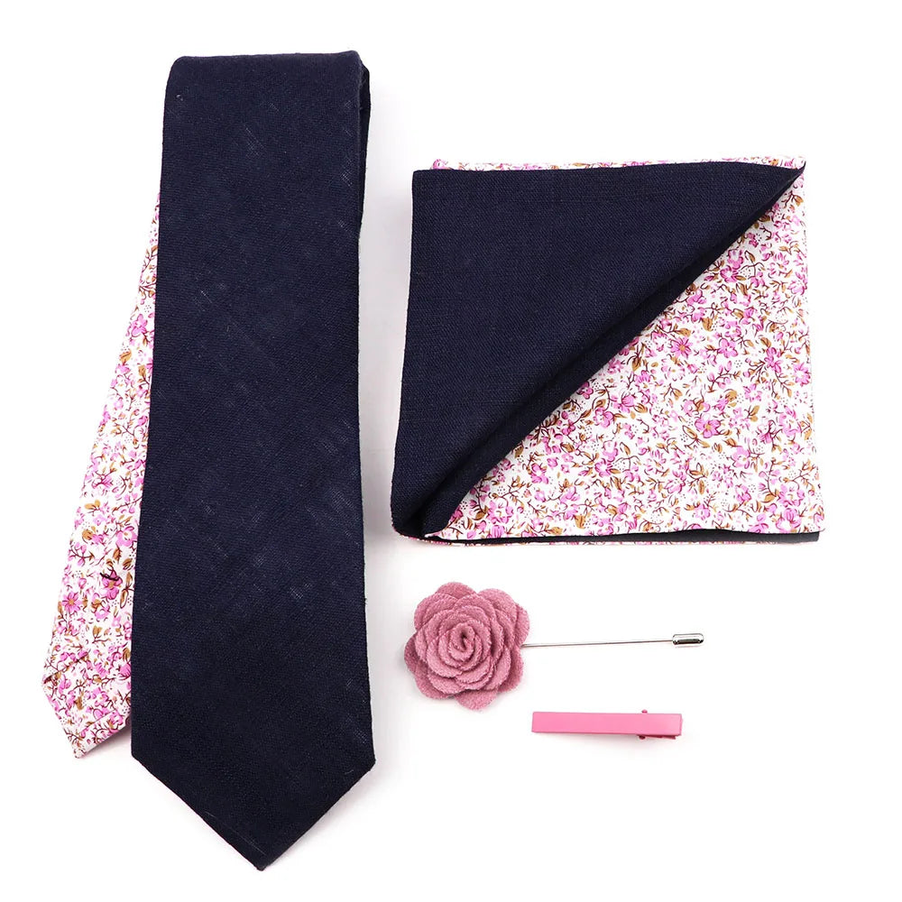 Two Side Floral Plaid Cotton Patchwork Tie Set