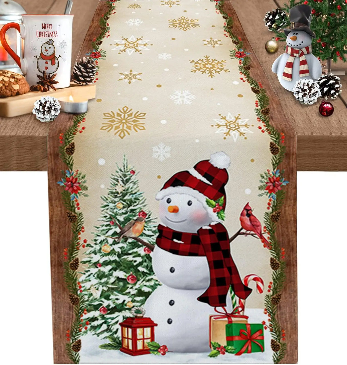 Christmas Tree Snowman Linen Table Runners Kitchen Dining