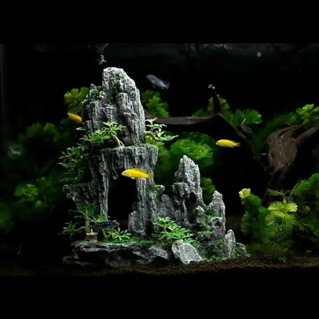 Large Resin Aquarium Fish Tank Mountain View Oranment