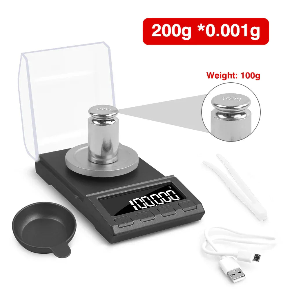 NEWACALOX 0.001g Precision Digital Jewelry Scale 50g/100g/200g USB
