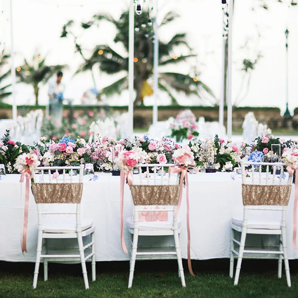 10/50pcs Gold Sequin Chair Sashes Sliver Party Chair