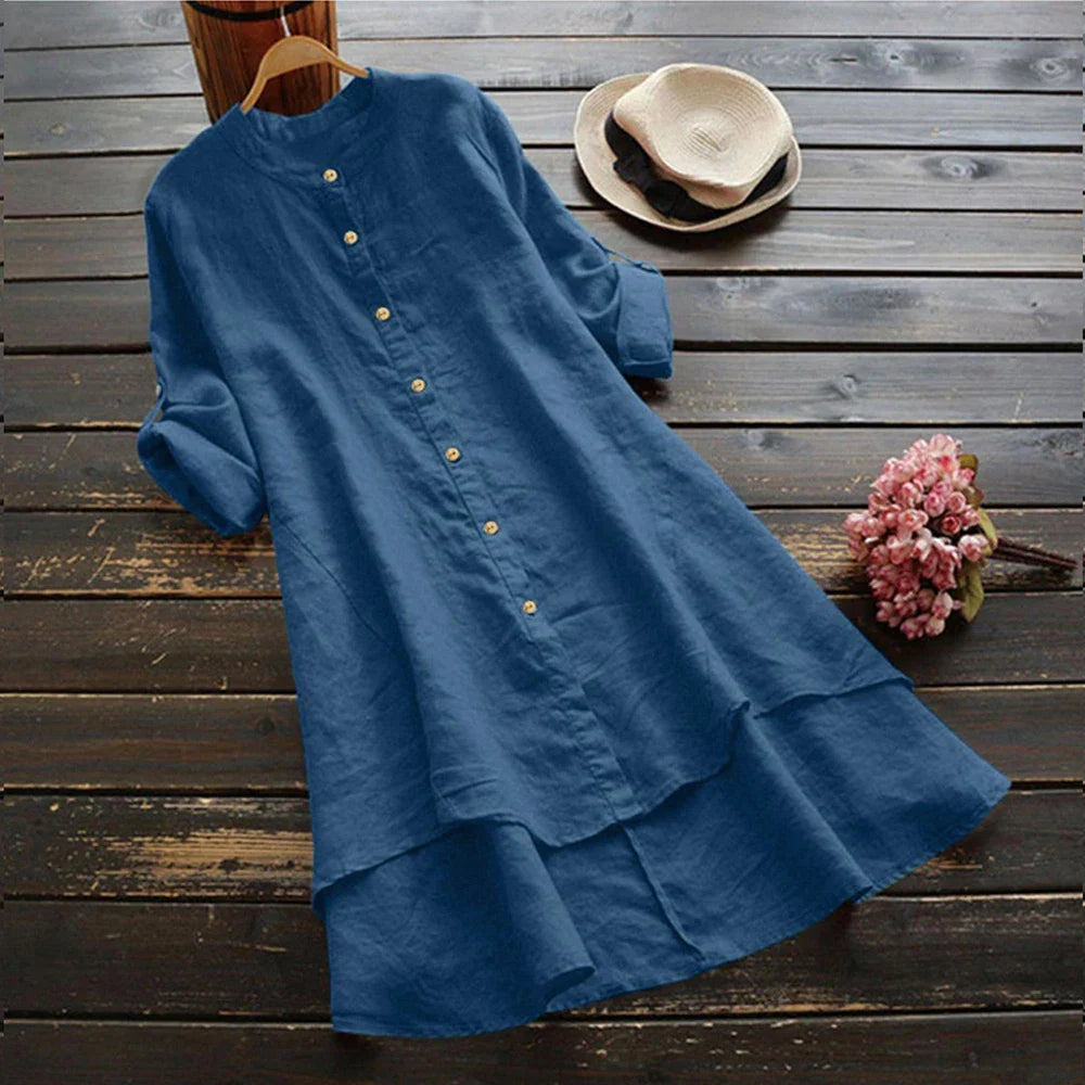 Womens Autumn ONeck Cotton Linen Baggy TShirt Tops
