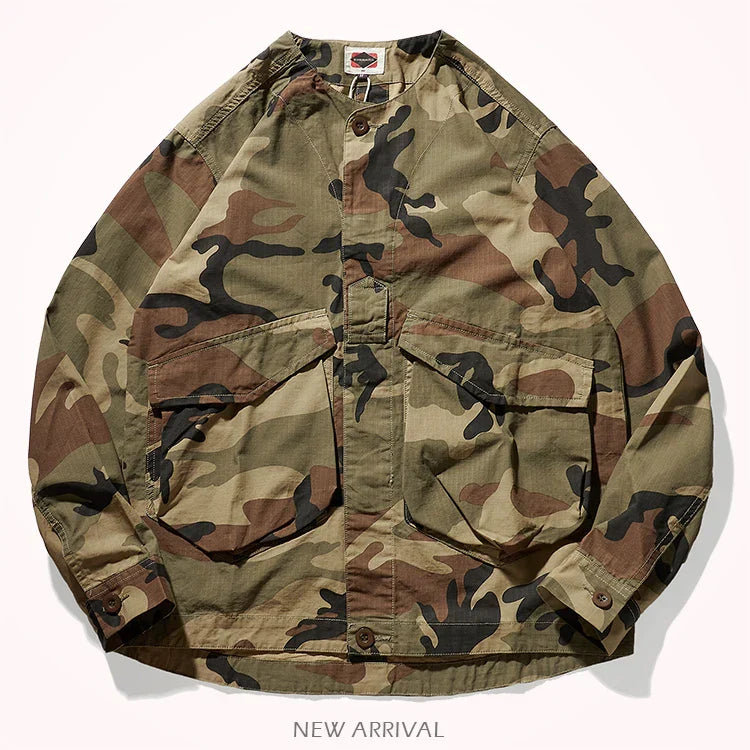 Collar-free men's fashion youth Japanese retro frock shirt