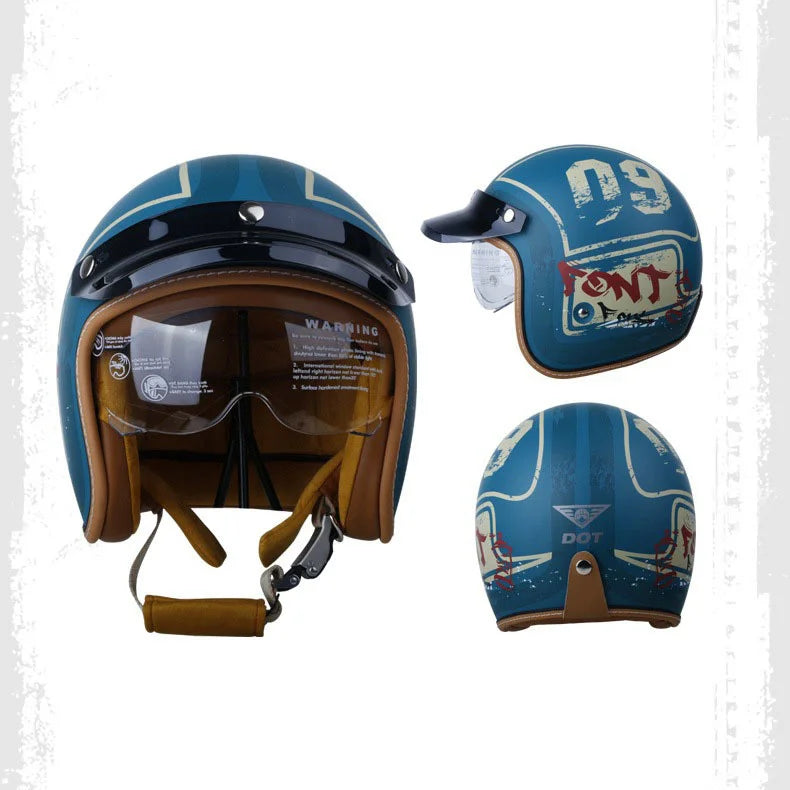 2023 Retro Open Face Motorcycle Helmet - Vintage Chopper DOT