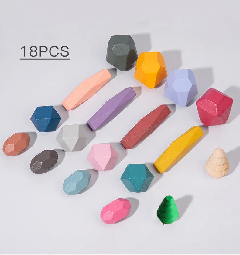 Pcs Wooden Stacking Rocks Building Blocks, Colored Solid