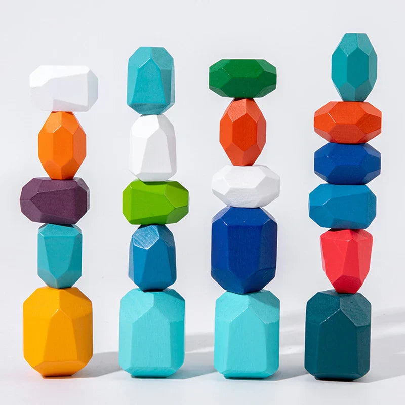 Children Wooden Colored Stone Balanc Building Blocks Educational