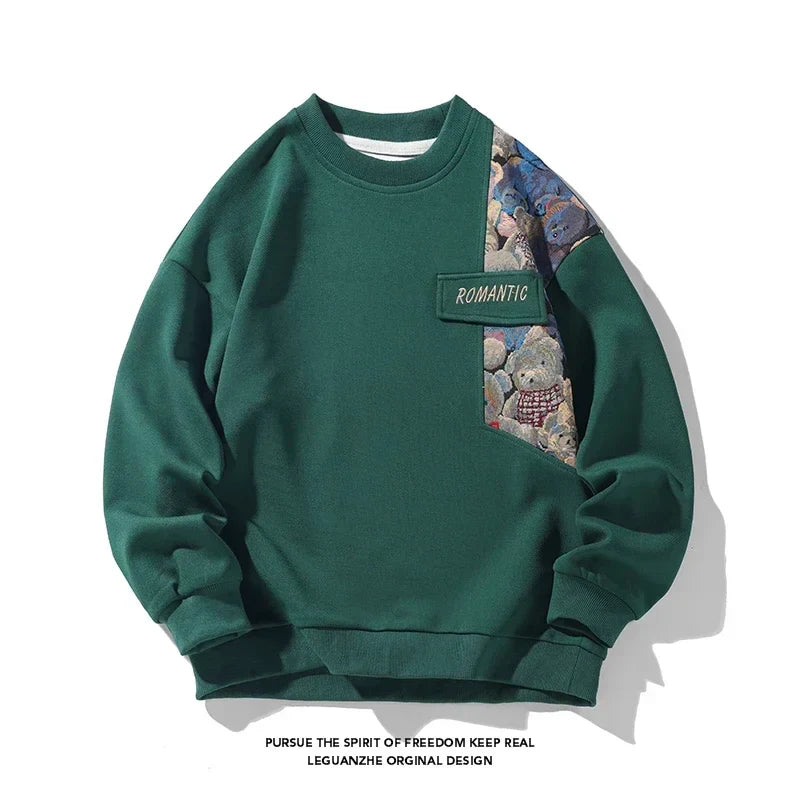 New Autumn Men's Pullover Sweatshirt Harajuku Embroidered Bear