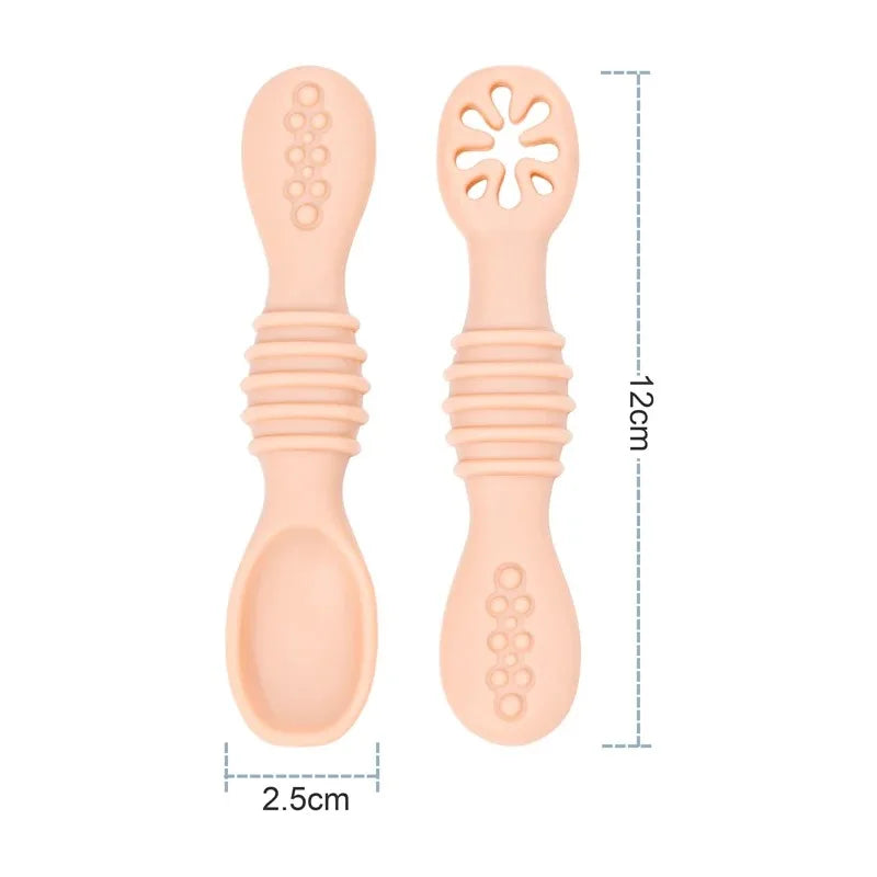 2PCS Cute Baby Learning Spoons Utensils Set Food