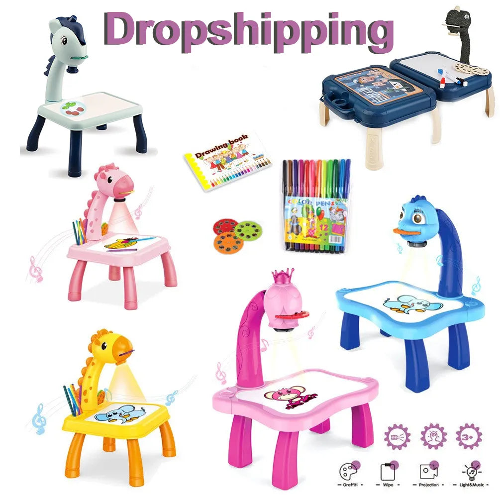 Kids Painting Board Toys Children LED Projector Art