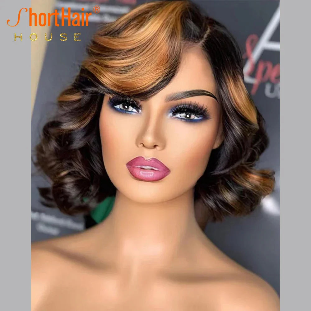 Honey Blonde Lace Front Wig Human Hair Burgundy