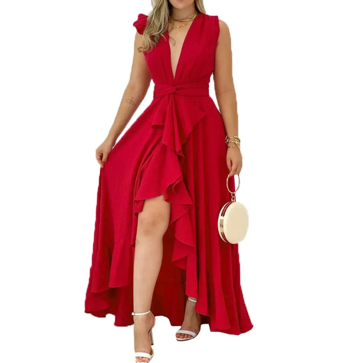 European American women dress 2023 high waist stand