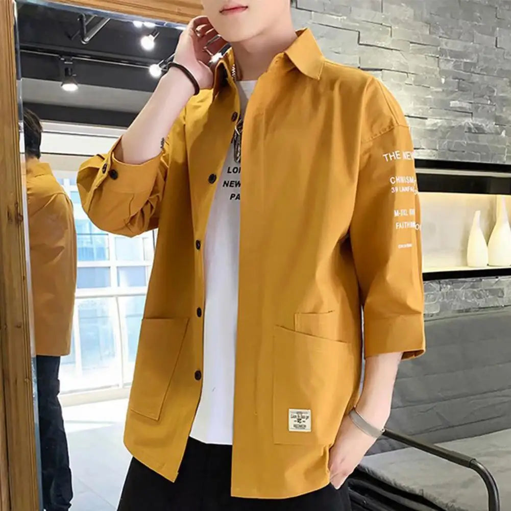 Men Three-quarter Sleeve Shirt Japanese Style Casual Jacket