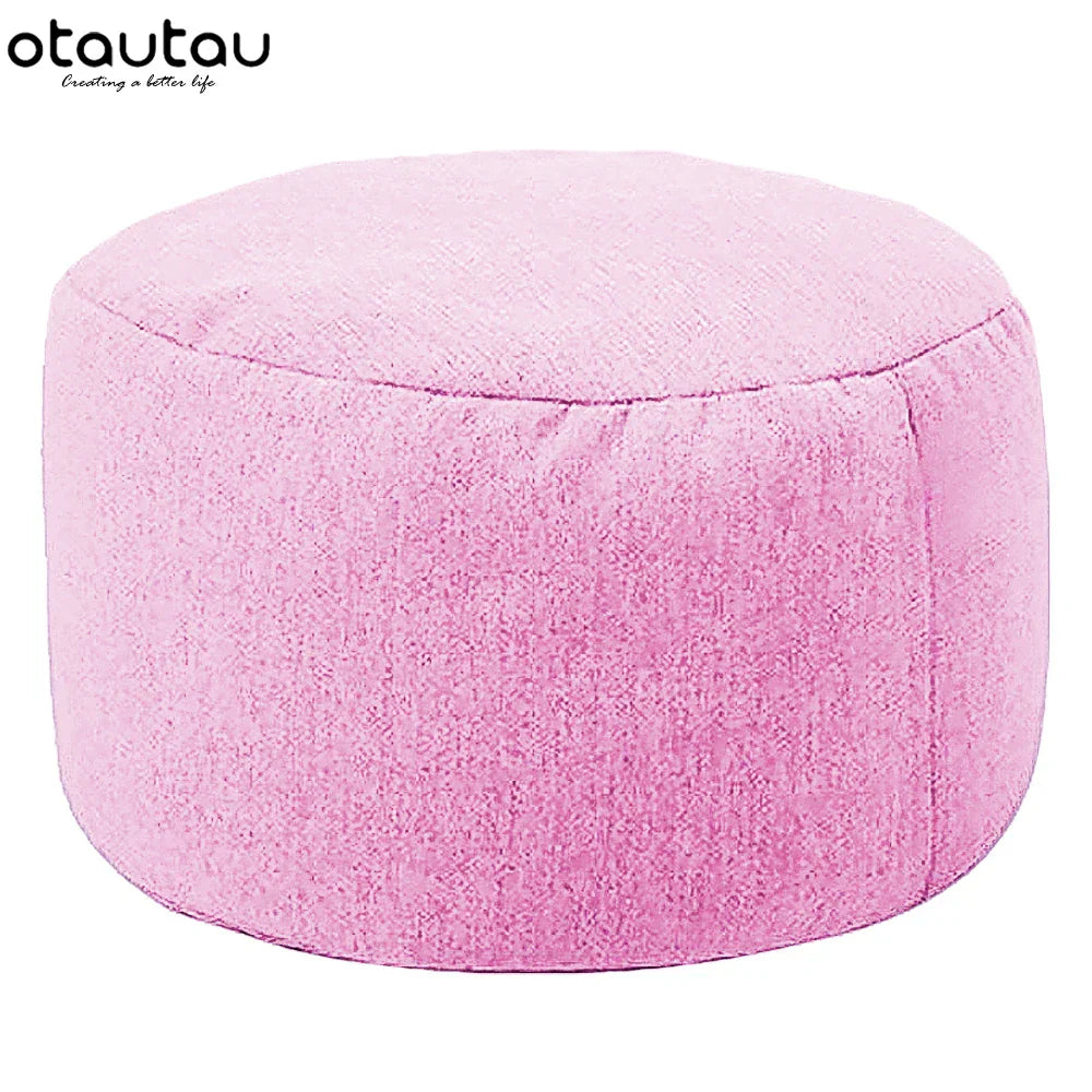 OTAUTAU Round Stool D30cm*H20cm Linen Bean Bag Ottoman