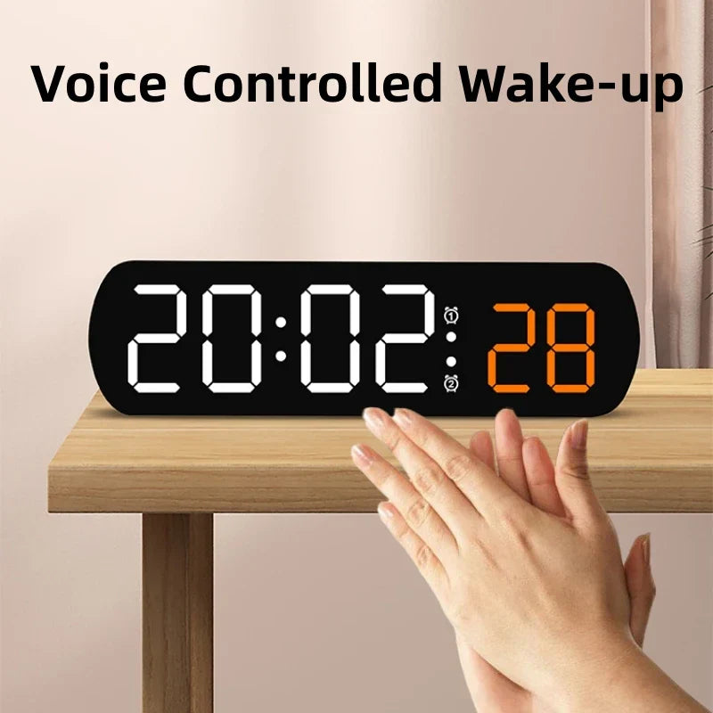 Voice Control Digital Alarm Timer Clock Temperature Dual