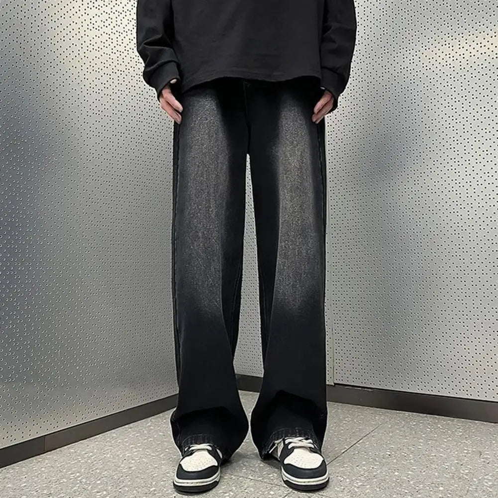 Men Jeans Gradient Contrast Color Wide Leg Loose
