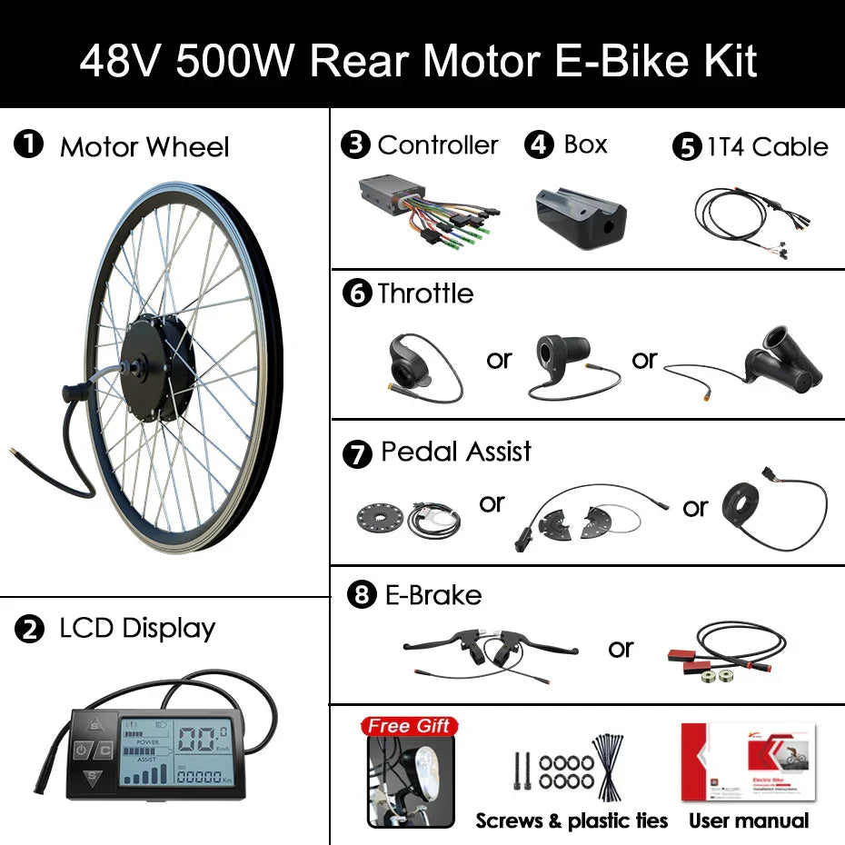 36V 48V 500W Ebike Conversion Kit 15/20/24AH Hailong