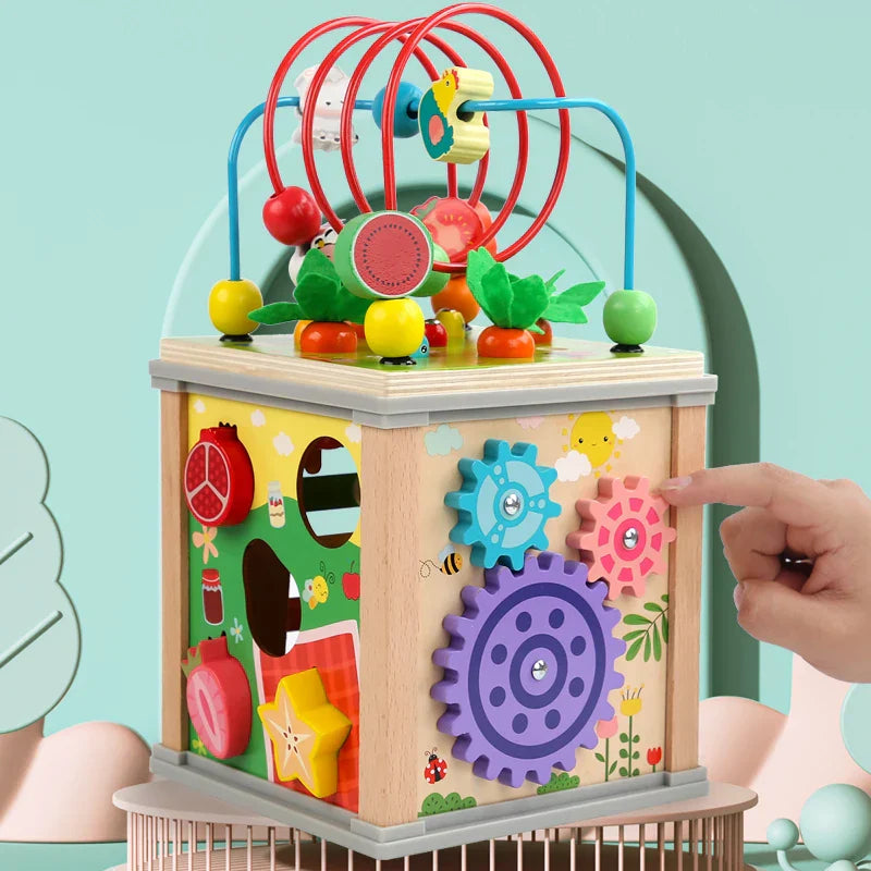 Montessori Wooden Children's Toys Multifunction Beaded Treasure Box